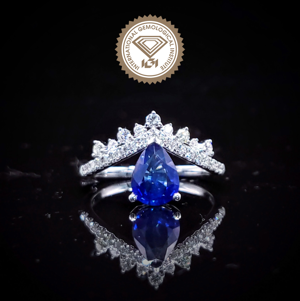 全新18K白金【單粒1卡15份藍寶石】配27份鑽石戒指