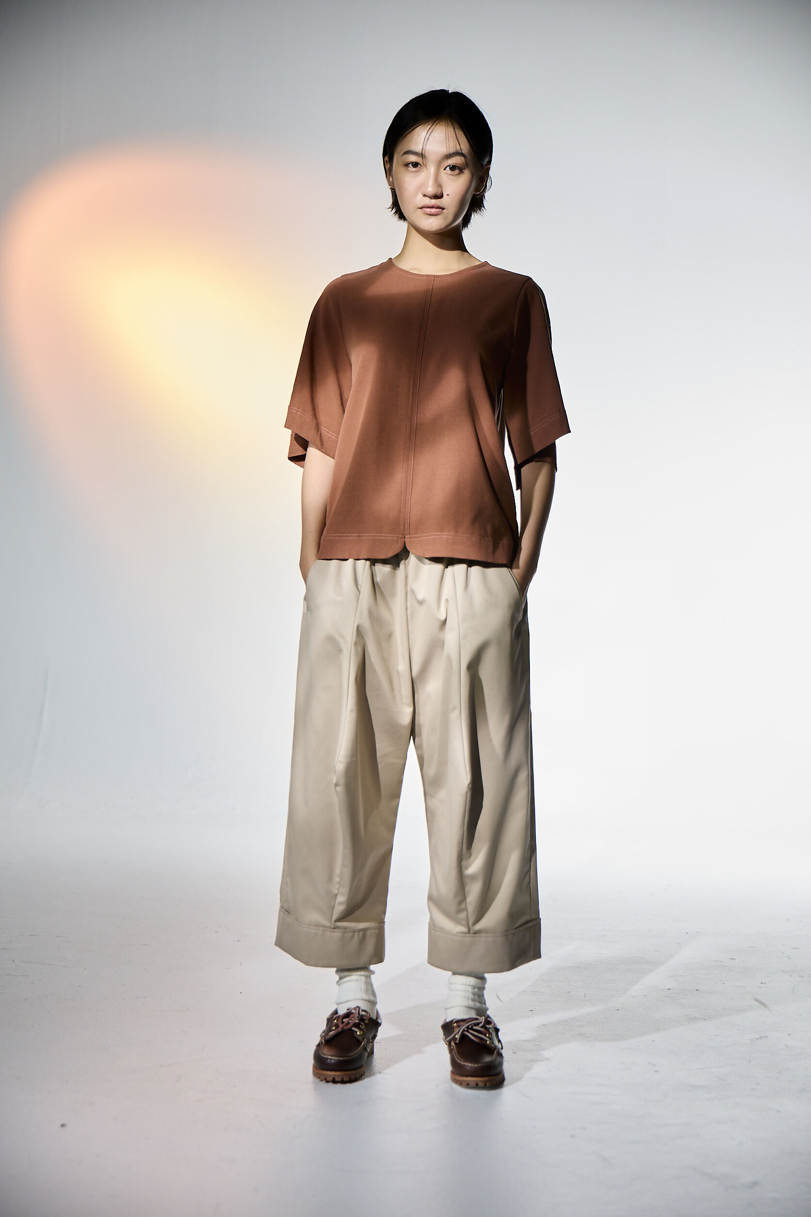 五分袖剪接上衣