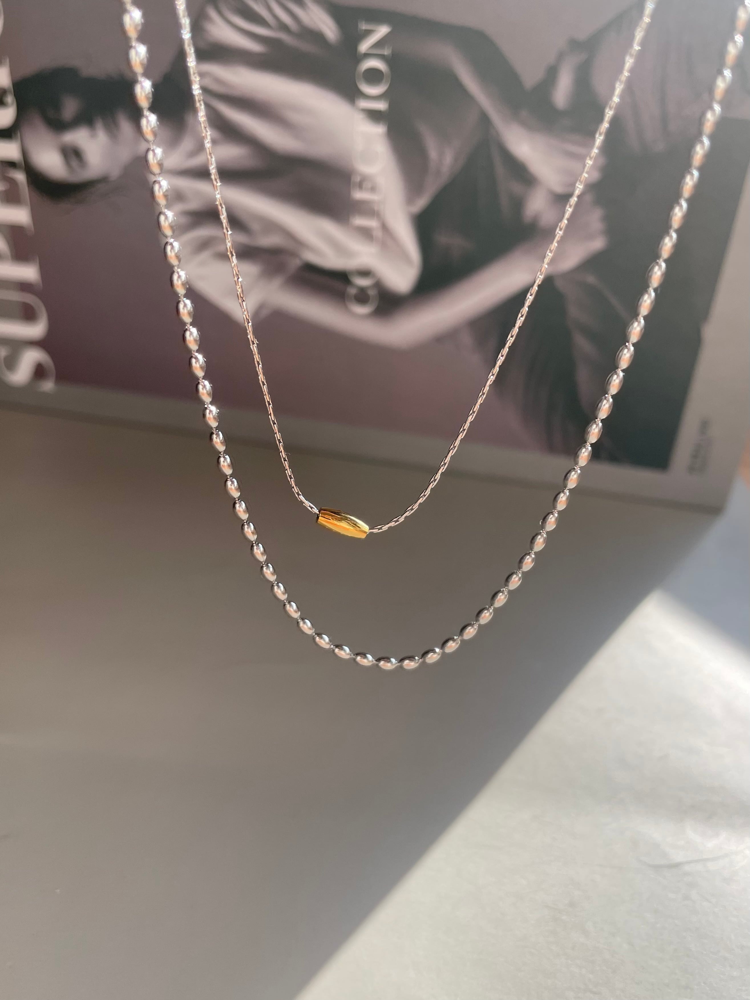 gold bean double chain necklace
