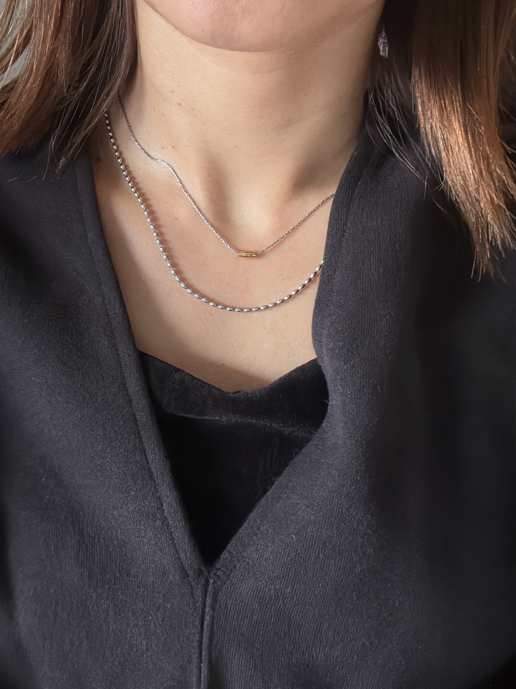 gold bean double chain necklace