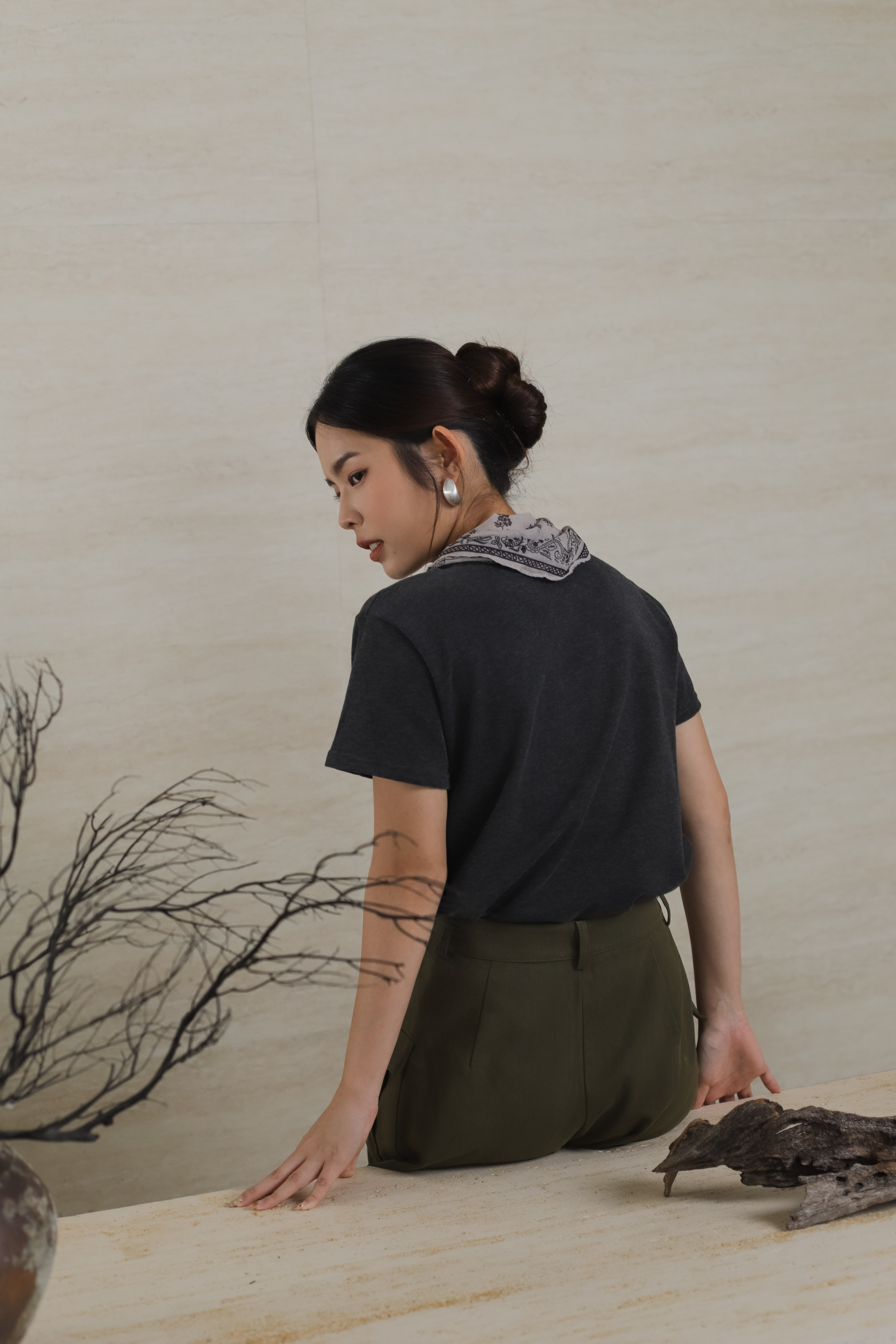 Boho Bead Bloom Scarf Beige -D98BEI