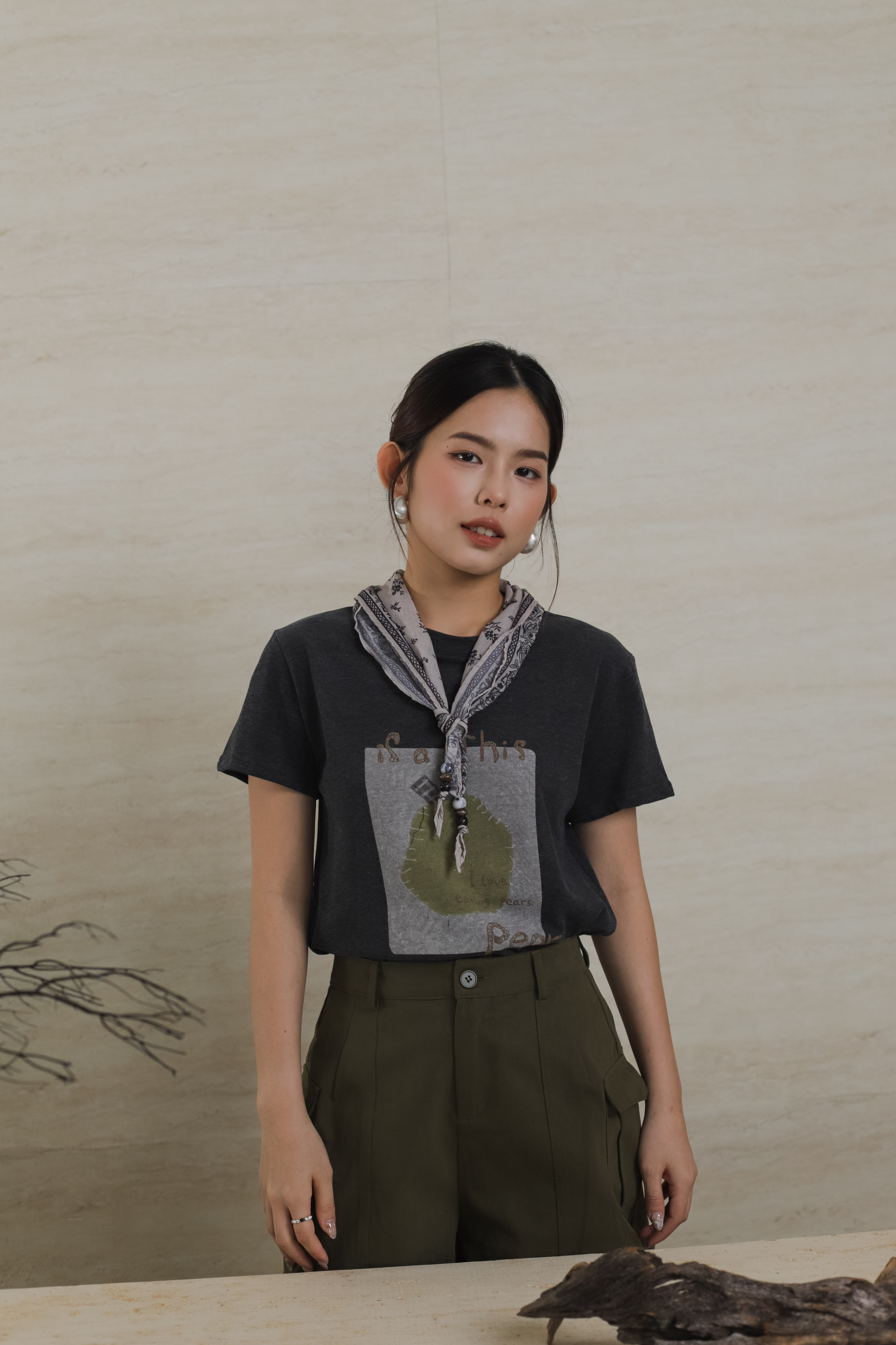 Boho Bead Bloom Scarf Beige -D98BEI