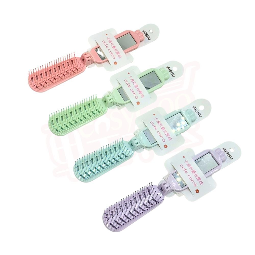 卡通折疊鏡梳｜折疊梳子隨身梳可愛造型旅行梳子附鏡子便攜梳學生梳隨身梳化妝梳【輕鬆購五金百貨】