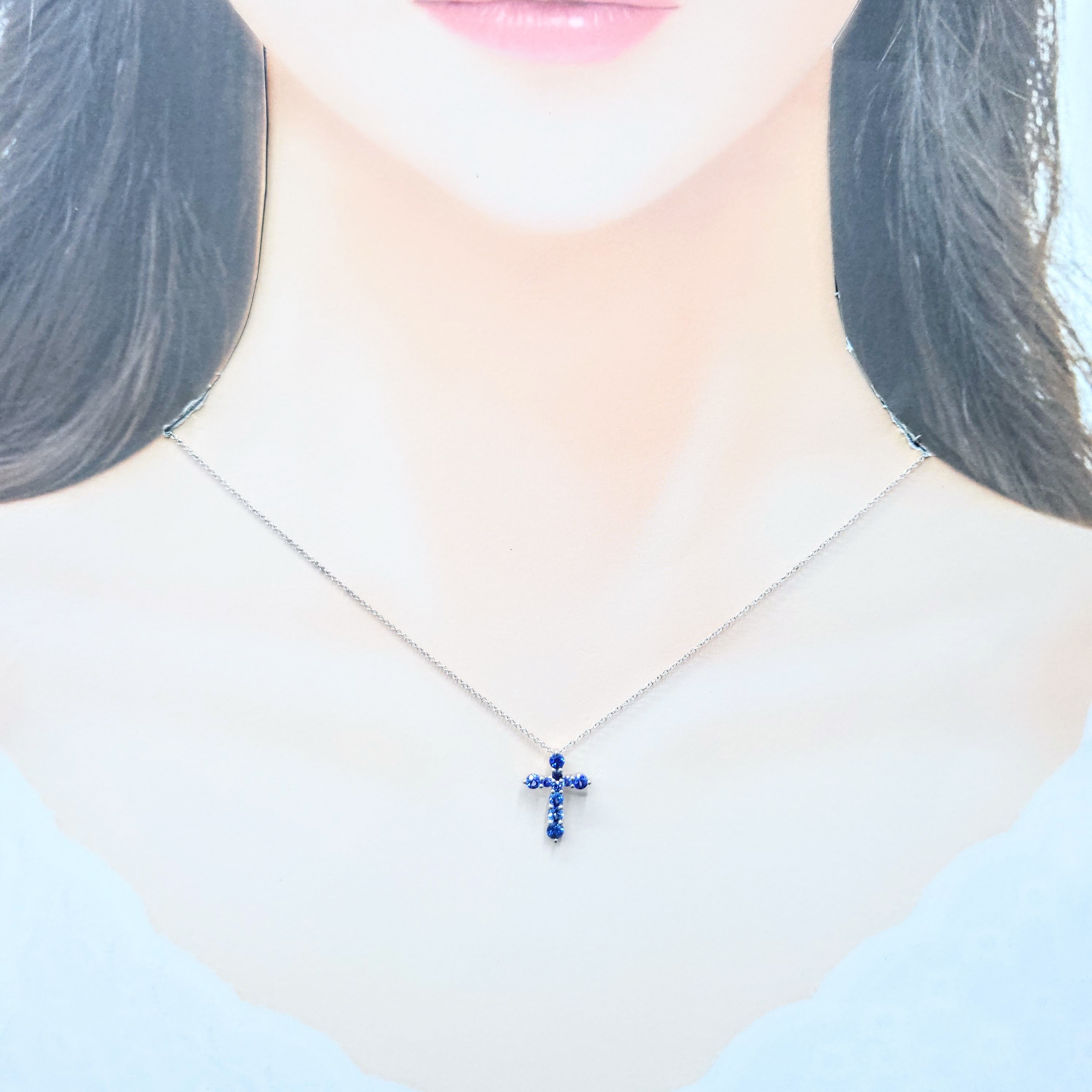 全新18K白金77份藍寶石吊墜