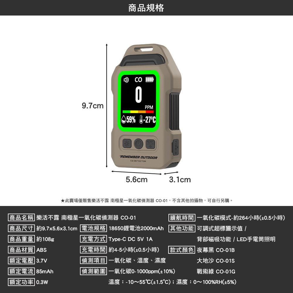 樂活不露 南極星一氧化碳偵測器