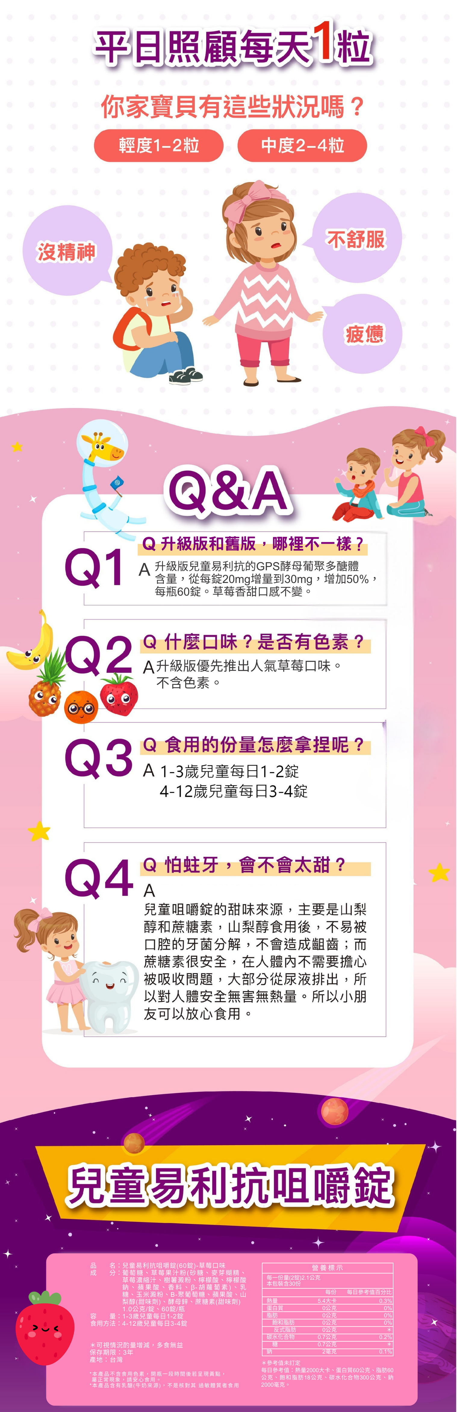 每天一錠兒童易利抗,維持體力與健康