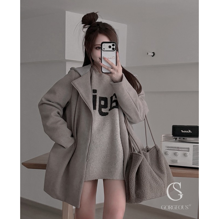 M113「毛呢防風撞色大衣外套」