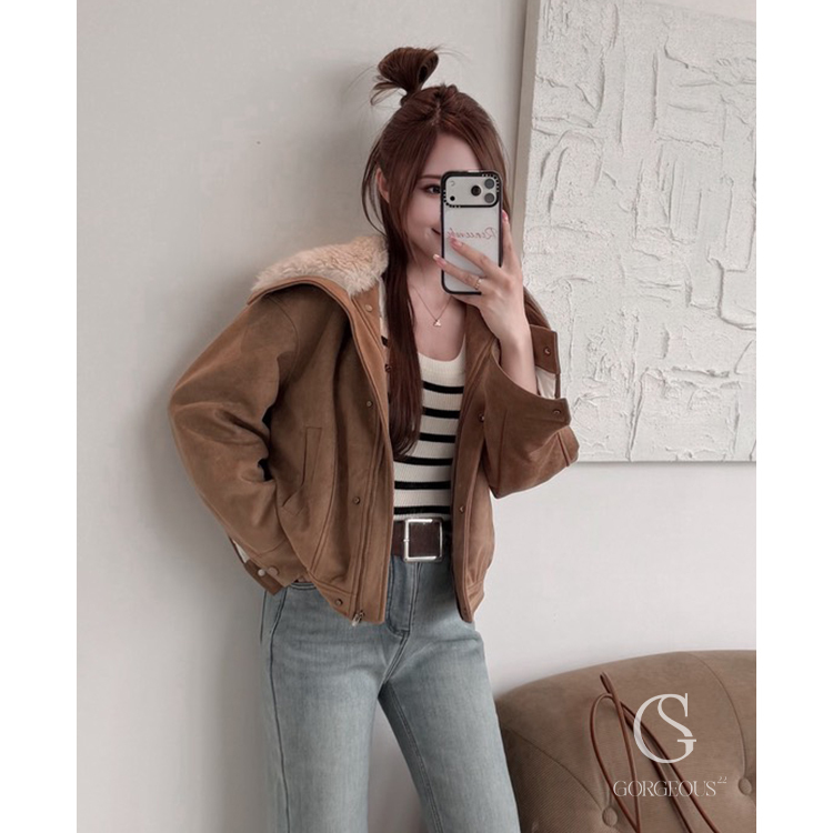 M37「羽絨麂皮`保暖短版外套」