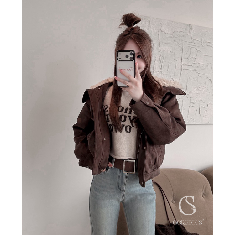 M37「羽絨麂皮`保暖短版外套」