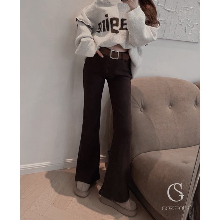 M19「高磅彈力內銀狐絨牛仔褲（送皮帶）」