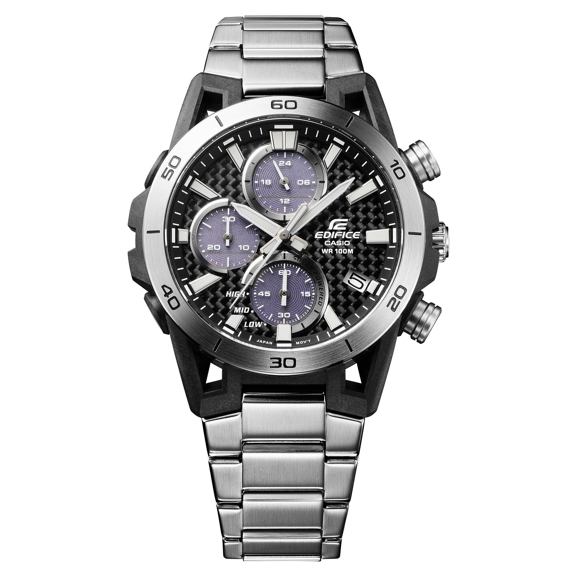 萬年鐘錶 - CASIO EDIFICE 系列 碳纖維賽車太陽能三眼計時男錶 EQS-960D-1A  錶徑 : 44.5MM