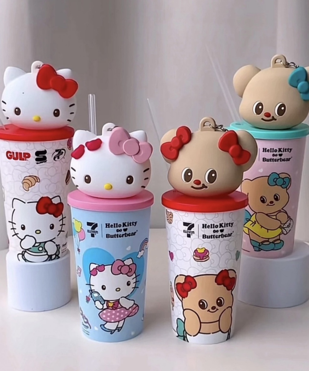 泰國7-11限定Hello Kitty ✕ Butterbear 聯名磁吸公仔零錢包造型水杯