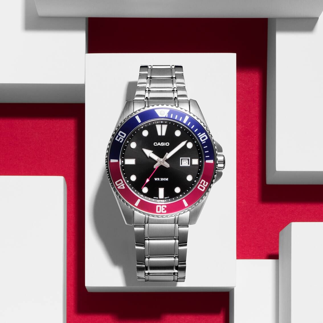 萬年鐘錶 - CASIO 卡西歐 水鬼款式 200M 潛水系列不鏽鋼男錶  MDV-107D-1A3  錶徑46.3MM