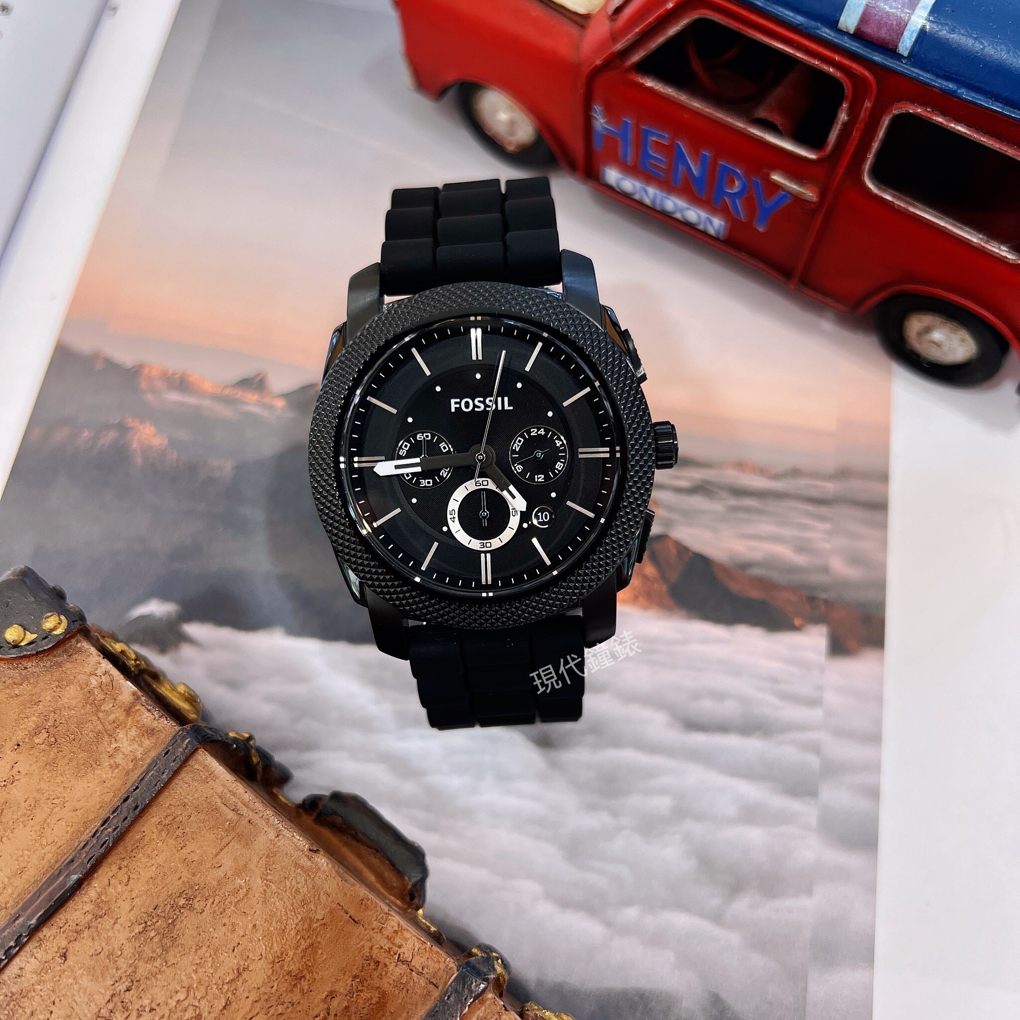 【FOSSIL】酷黑矽膠計時男腕錶FS4487 45mm 現代鐘錶