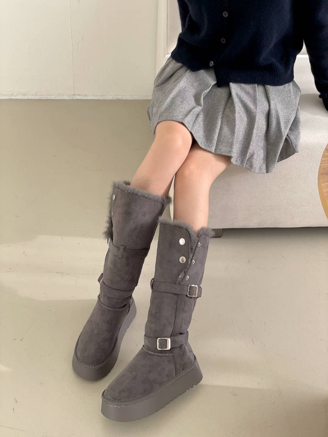 1007長筒釦環毛靴