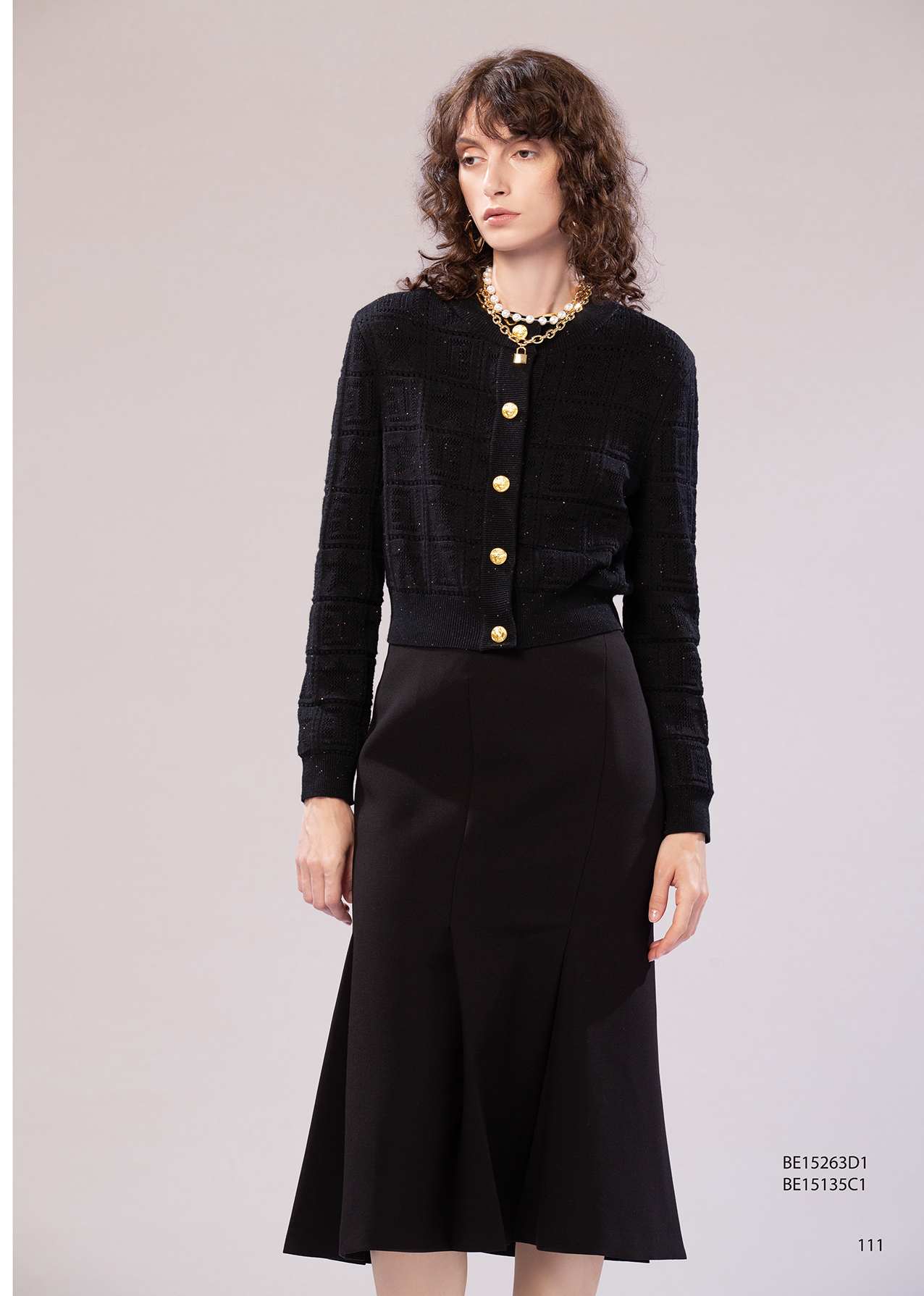 BE15135C1 波線剪影魚尾中長裙 (附腰帶)