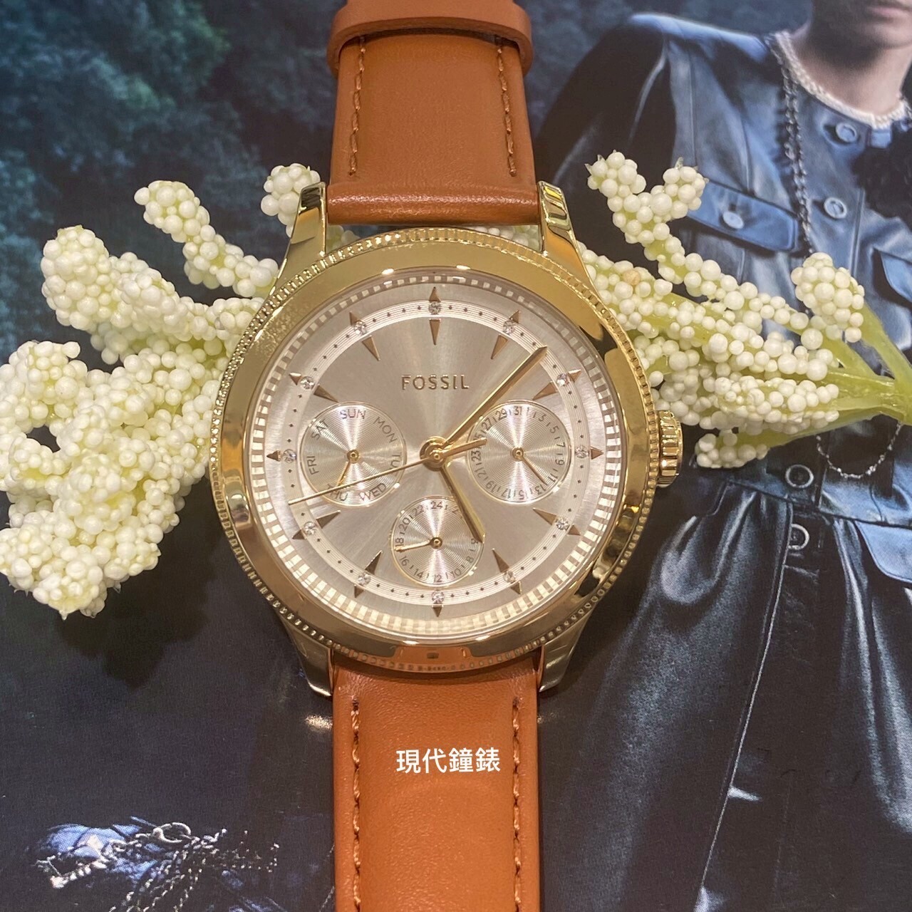 【FOSSIL】美式簡約金棕三眼腕錶BQW8022 38mm 現代鐘錶