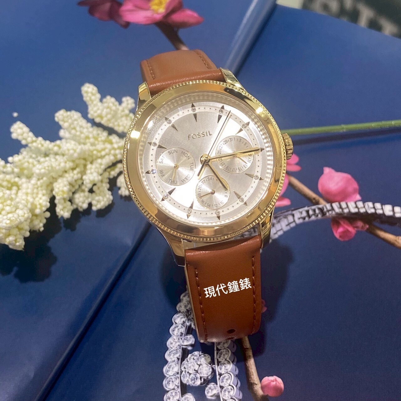 【FOSSIL】美式簡約金棕三眼腕錶BQW8022 38mm 現代鐘錶