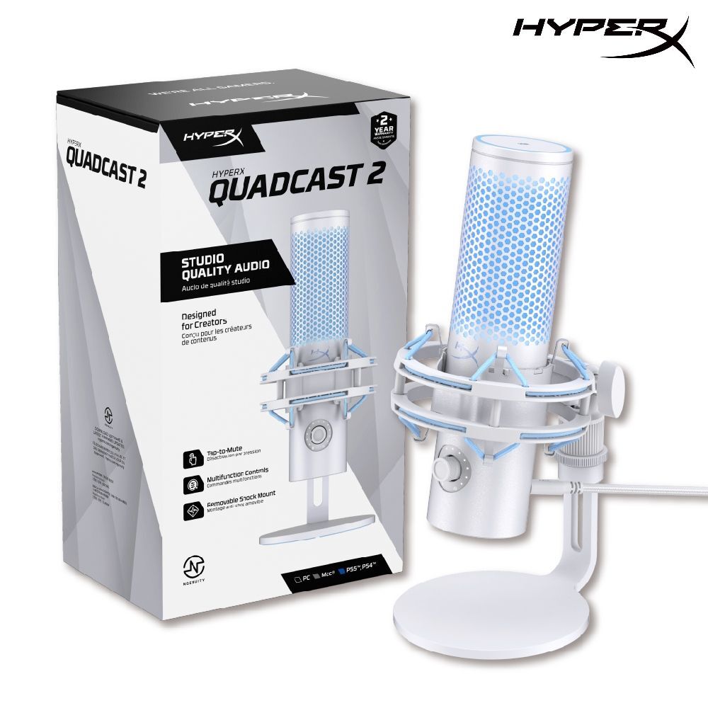 HyperX QuadCast 2 USB 電競麥克風-雪白藍光(AN1D9AA)