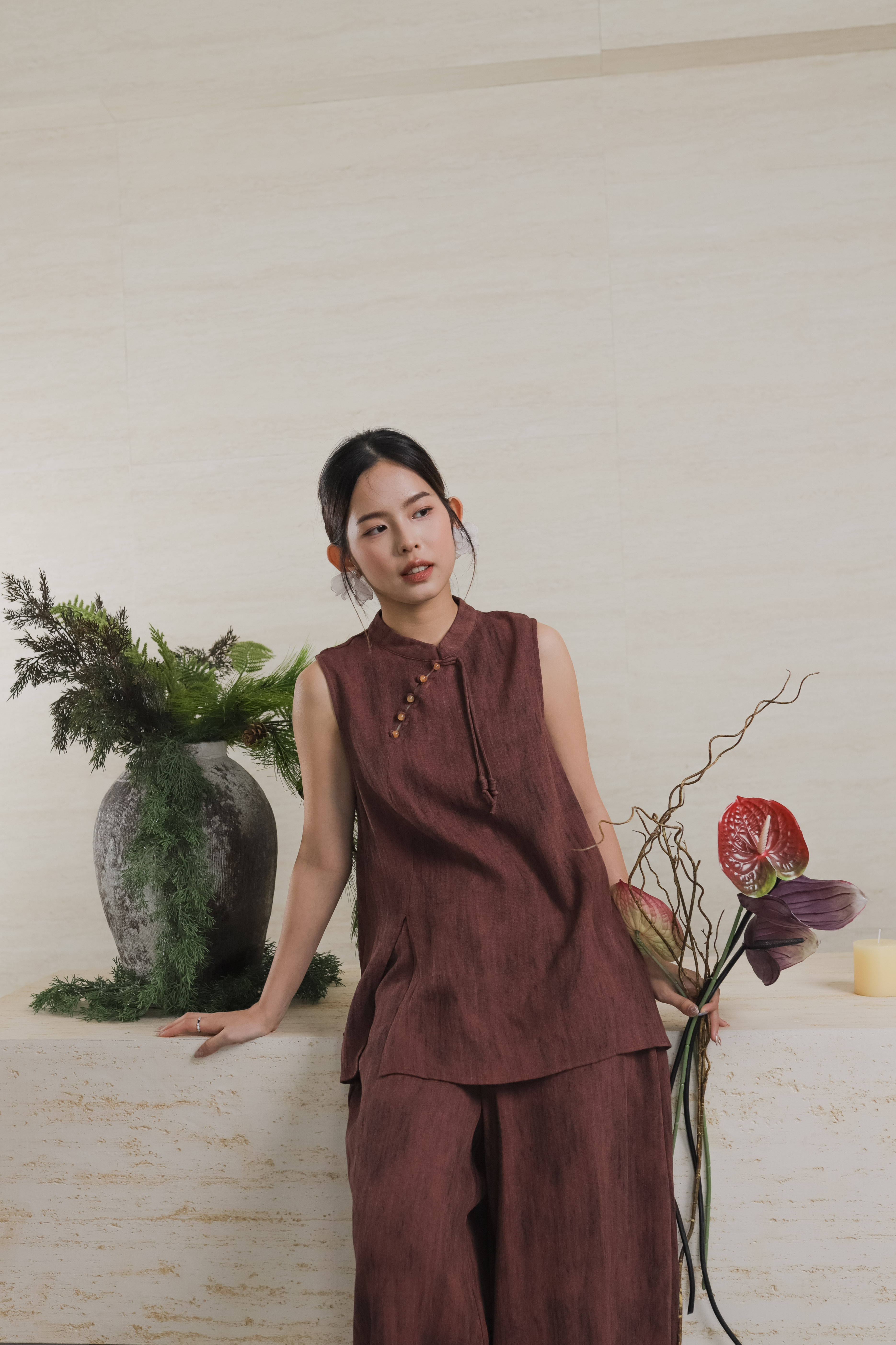 Mossy Cheongsam Top Rosewood -2567BSROS