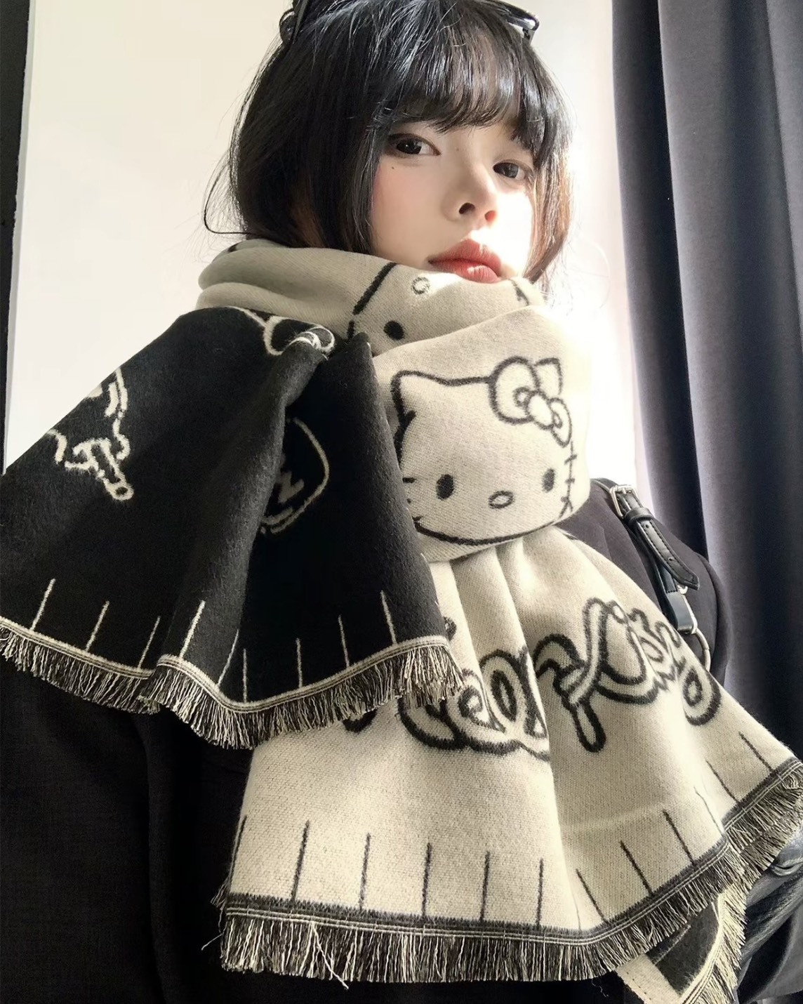 Hello Kitty 雙面 針織 可愛 保暖 圍巾 三色