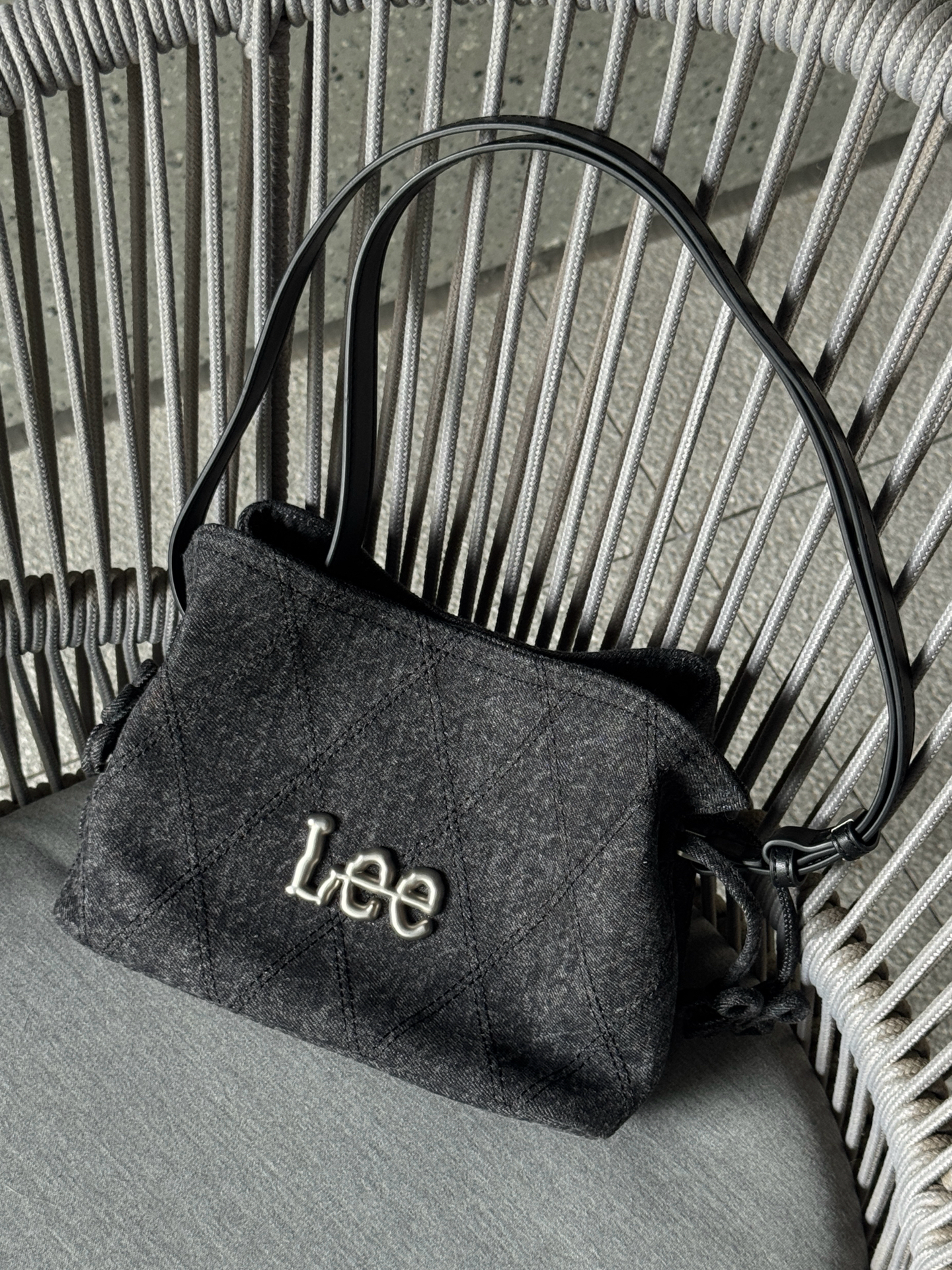 代購-Lee 新中式復古風 花結 水洗丹寧菱格紋  單肩包 斜背包 肩背包 水桶包 六款