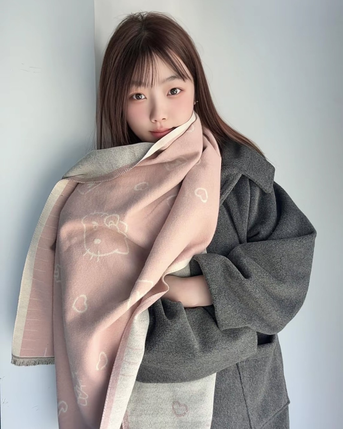 Hello Kitty 雙面 針織 可愛 保暖 圍巾 三色