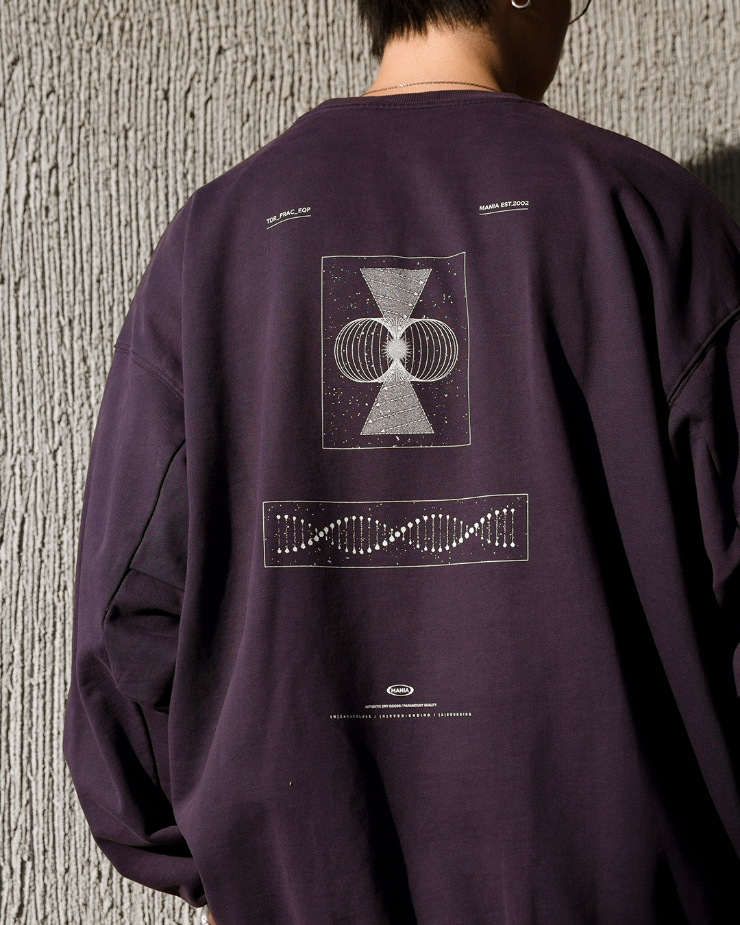 MANIA 電繡大學T 藍灰/紫 25 A/W Loose Graphic Sweatshirt