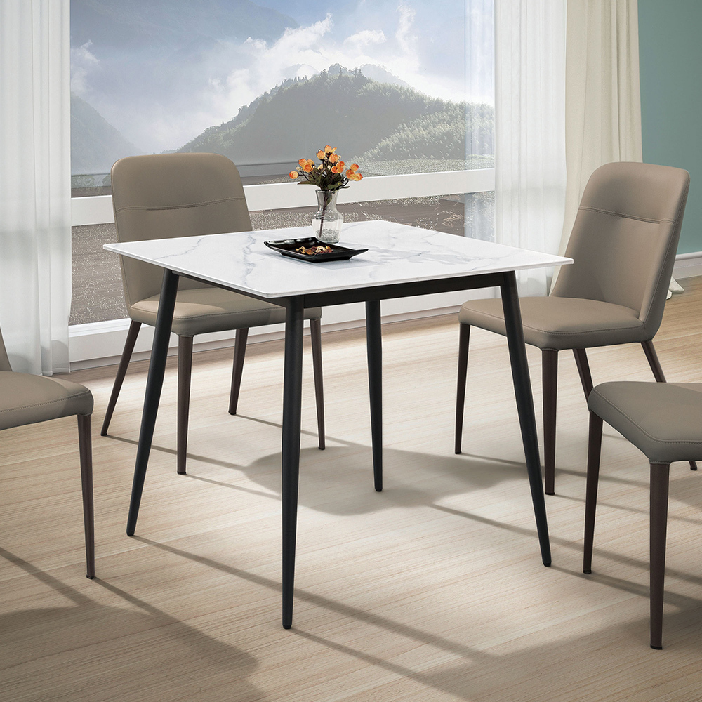 艾塞斯2.7尺工業風白色岩板方形餐桌/小方桌/休閒桌/商業洽談桌/商務桌