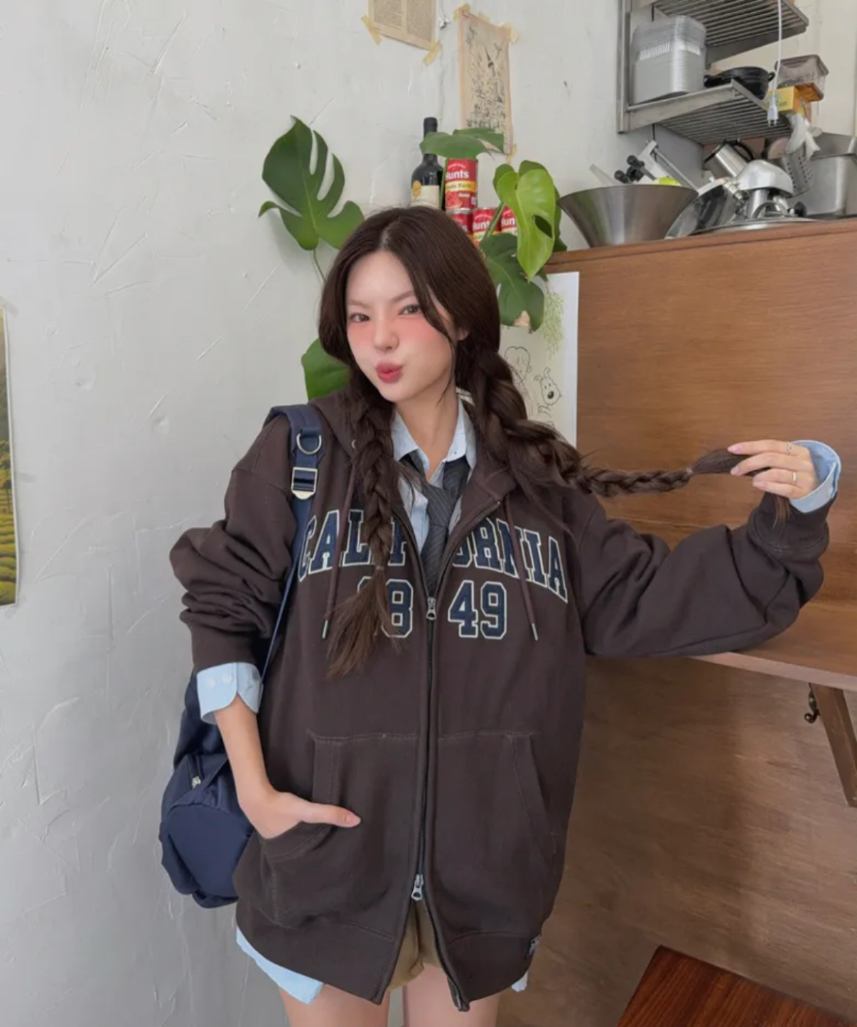 韓國🇰🇷連線 WHO.A.U 美式刺繡雙拉鍊連帽外套 學院風 寬鬆 6色(任買兩件711免運)/預購