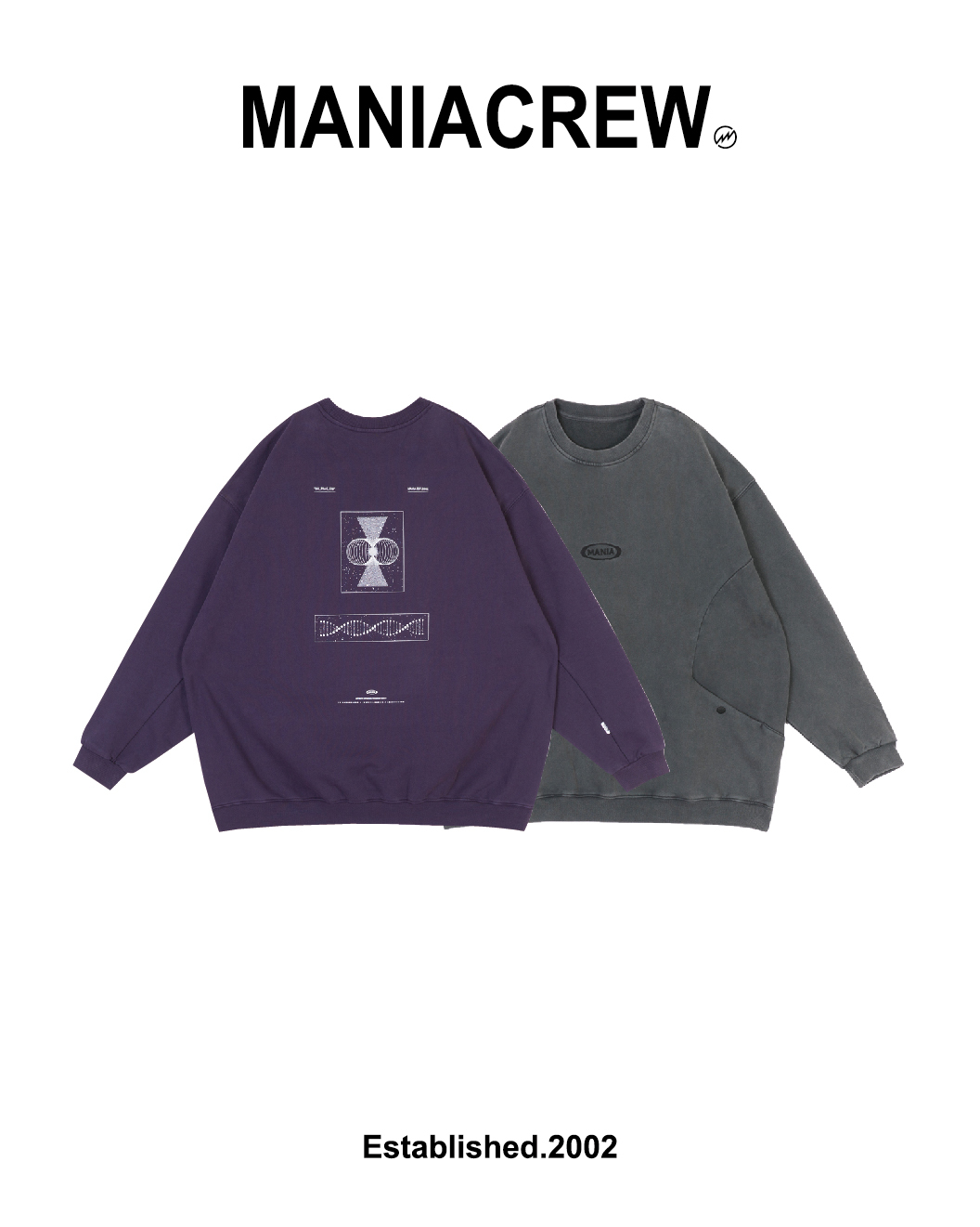 MANIA 電繡大學T 藍灰/紫 25 A/W Loose Graphic Sweatshirt
