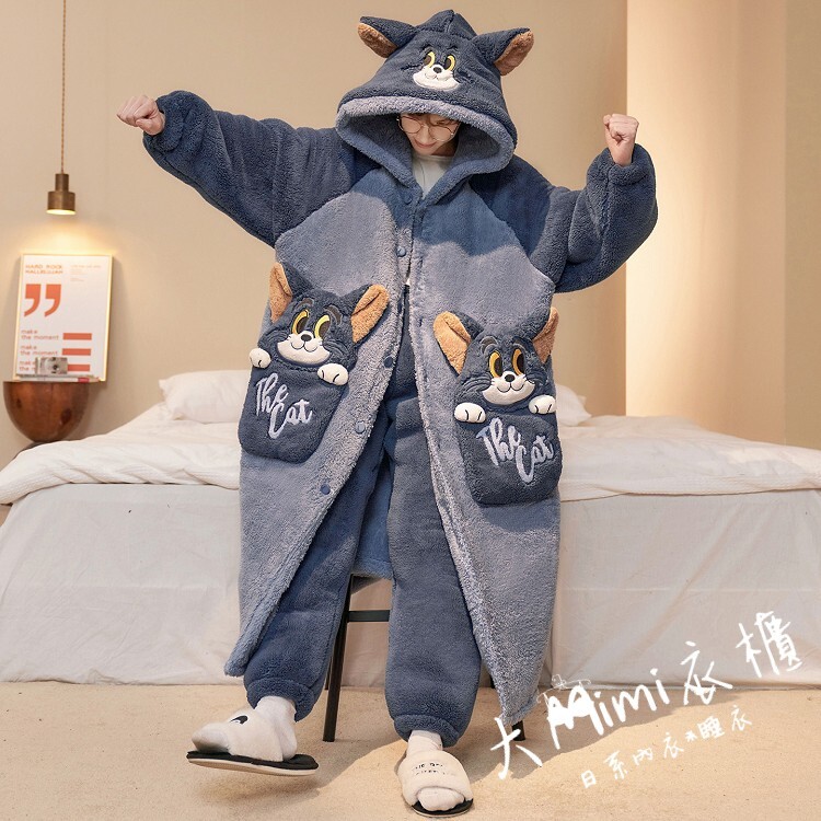 🔥暖呼呼系列-湯姆貓法蘭絨睡袍+褲子