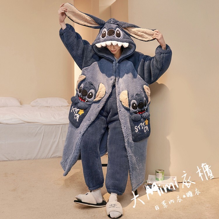 🔥暖呼呼系列-史迪奇法蘭絨睡袍+褲子