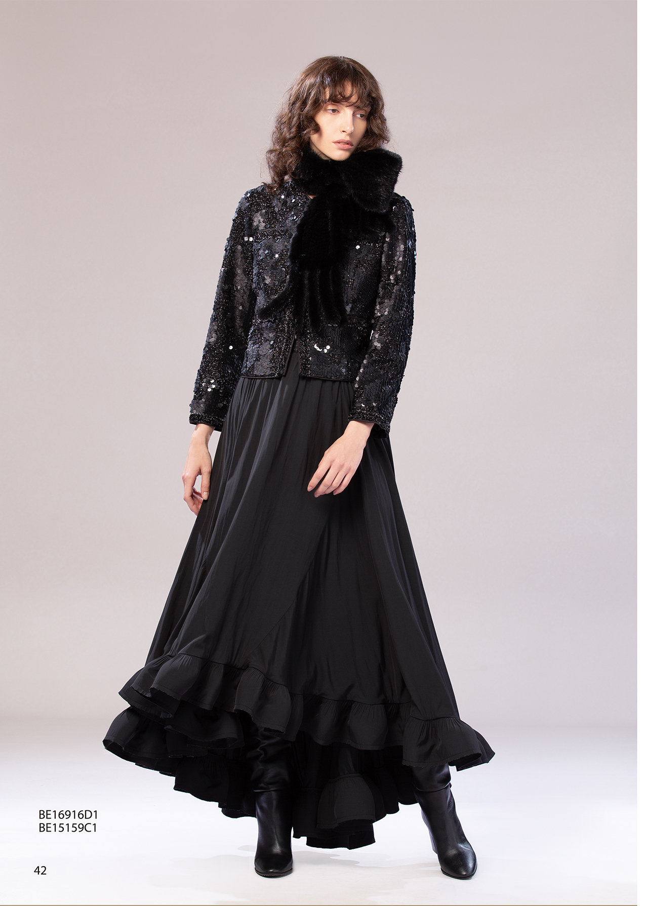 BE15159C1 暗潮花瓣荷葉蓬擺高腰長裙