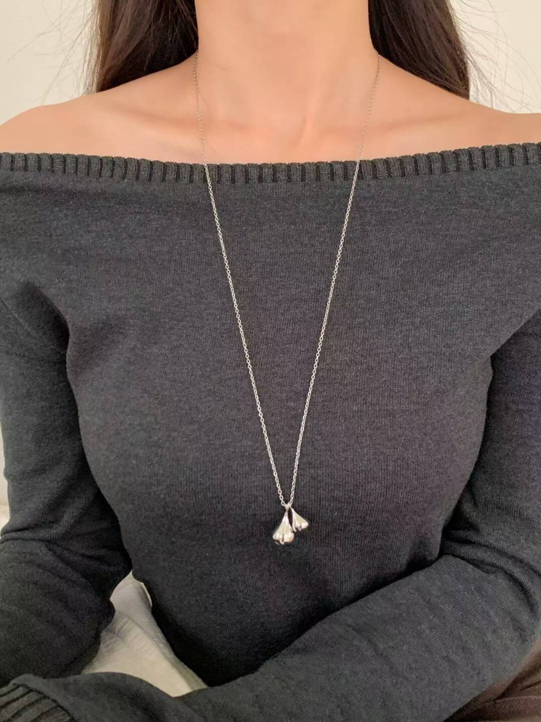 質感大小雙水滴造型毛衣鍊長項鍊 / 2色