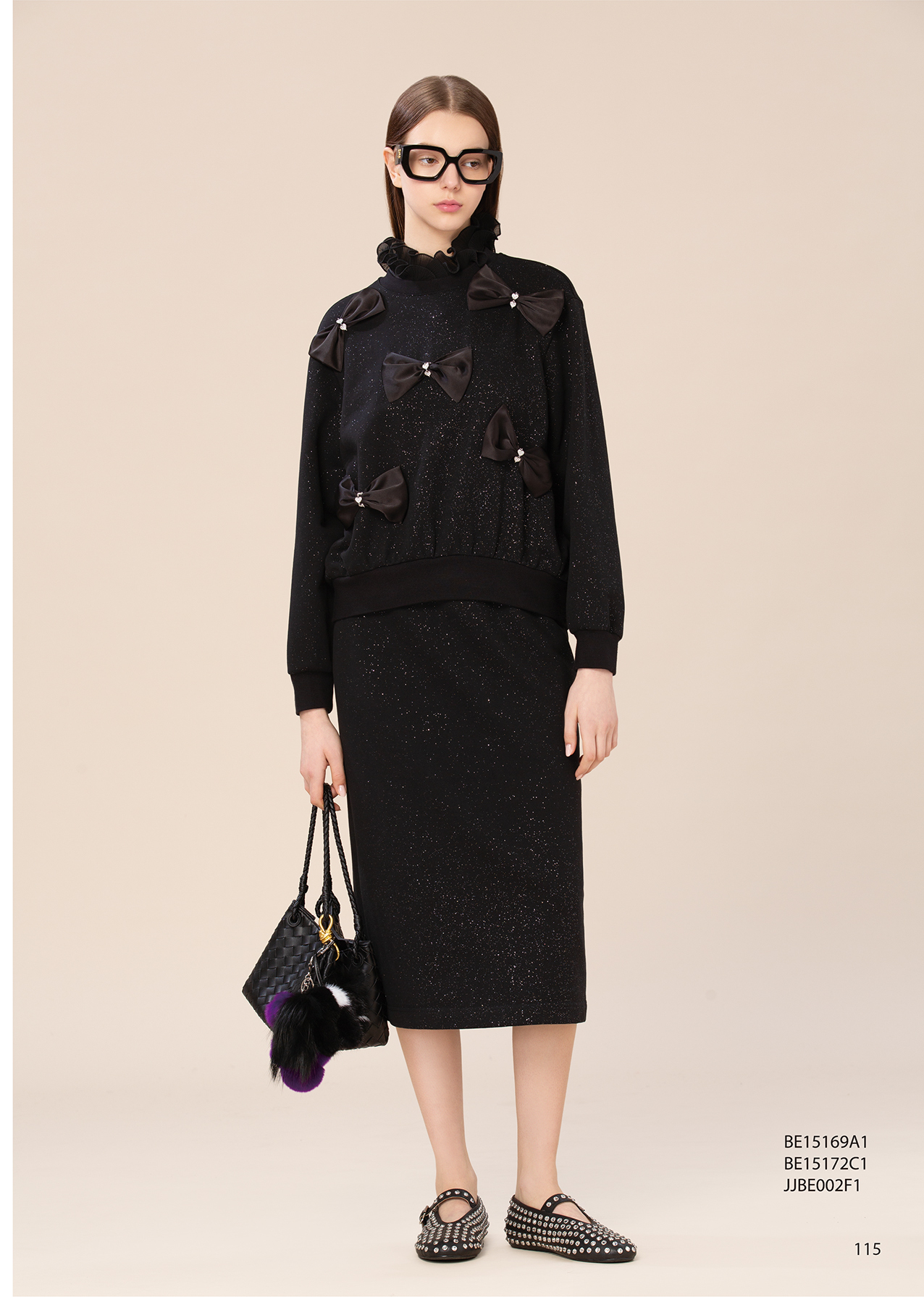 BE15172C1 黑夜微塵針織抽繩腰頭鉛筆裙