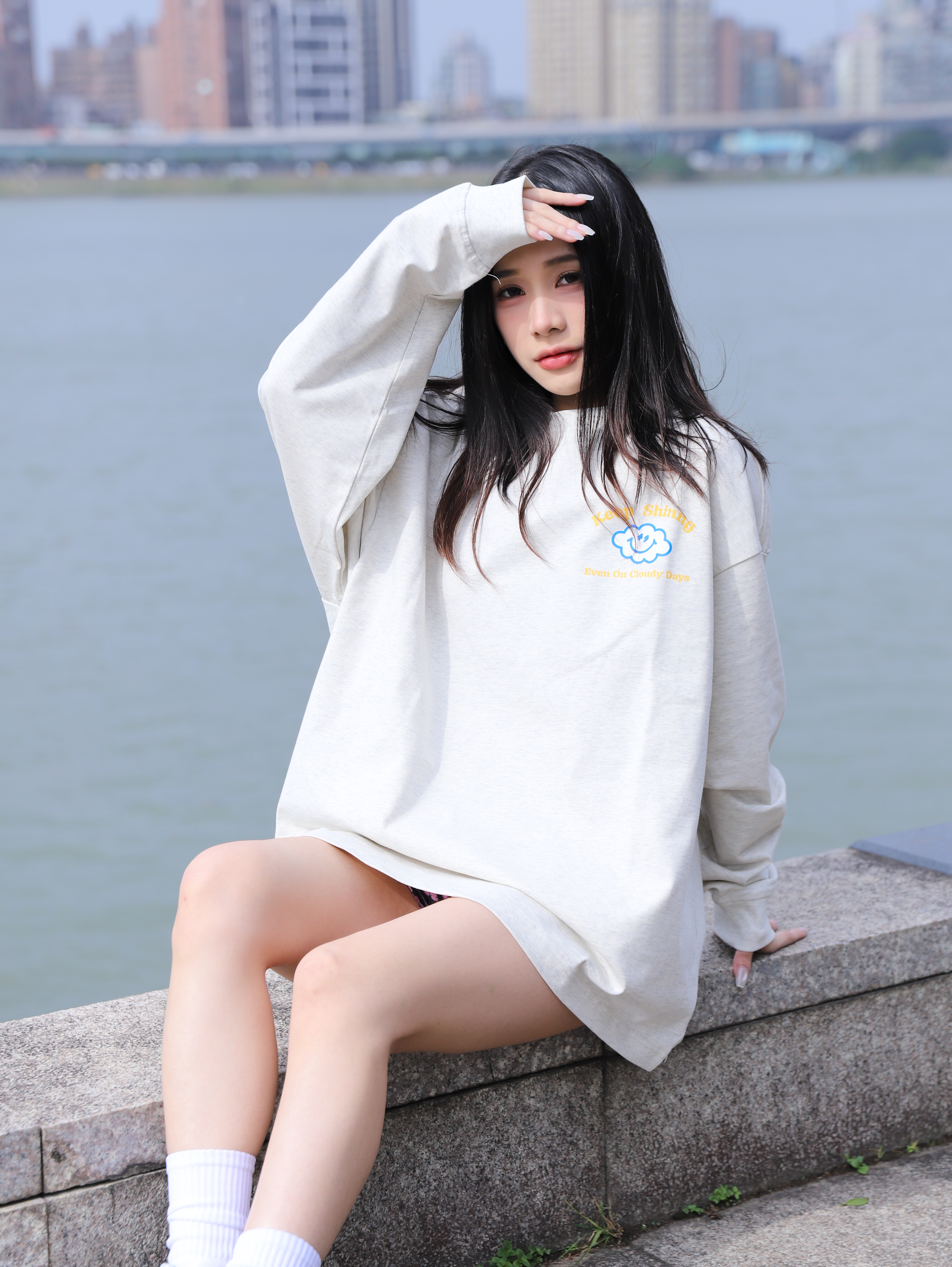 #KEEP THUNDER BROTHER LS TEE 燕麥色 印花 字母 寬版 落肩 雲朵 雨滴 閃電 雷神兄弟 長TEE【KS328】