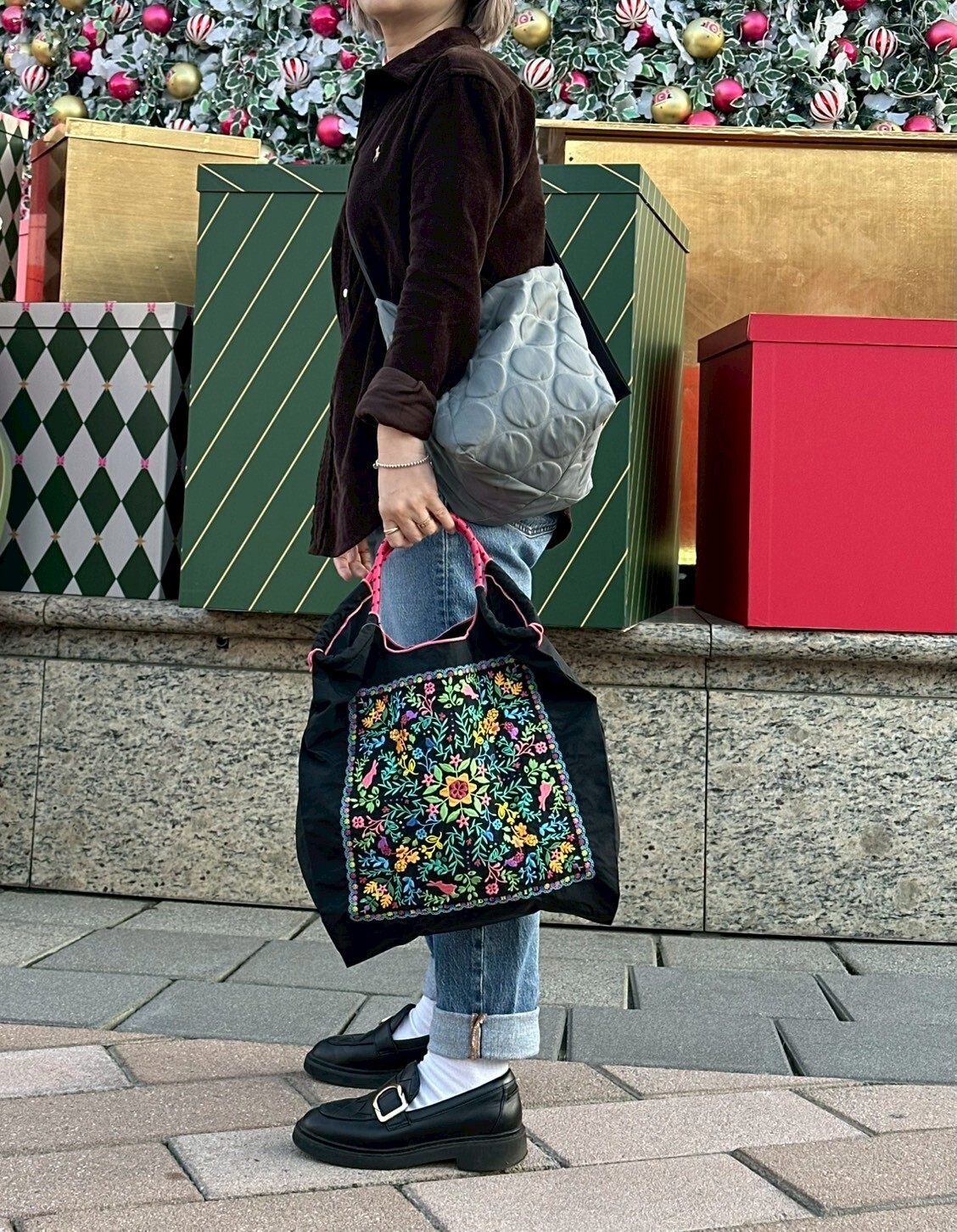 Ball＆Chain 刺繡環保購物袋 M號 - 黑 (30105101)