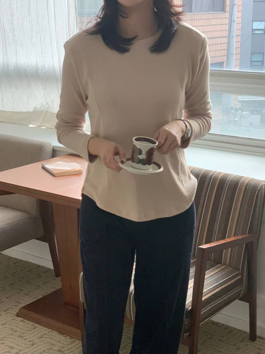 3D車線圓弧滾邊造型圓領棉TEE上衣 / 3色