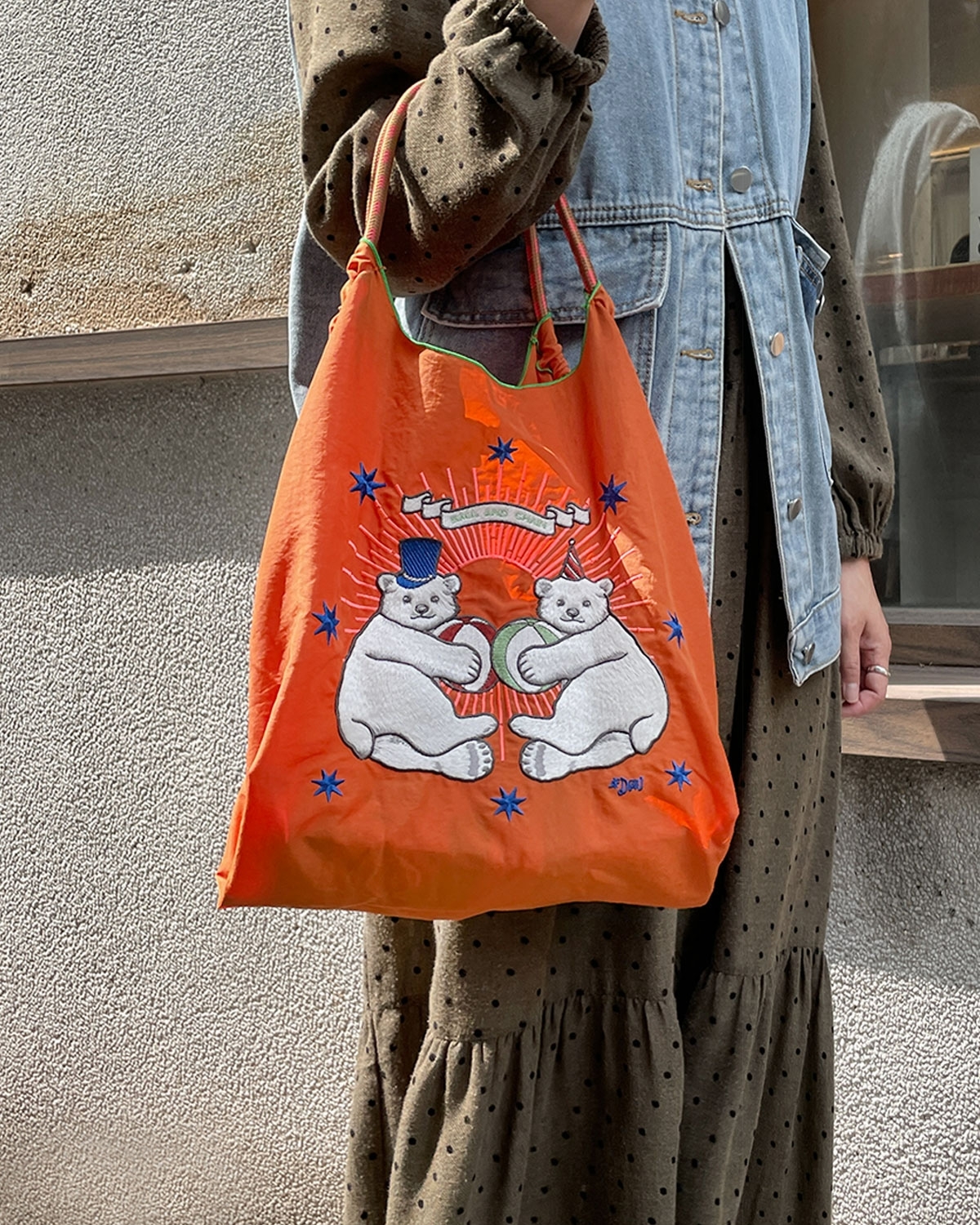 Ball＆Chain 刺繡環保購物袋 M號 - 橘 (31300507)