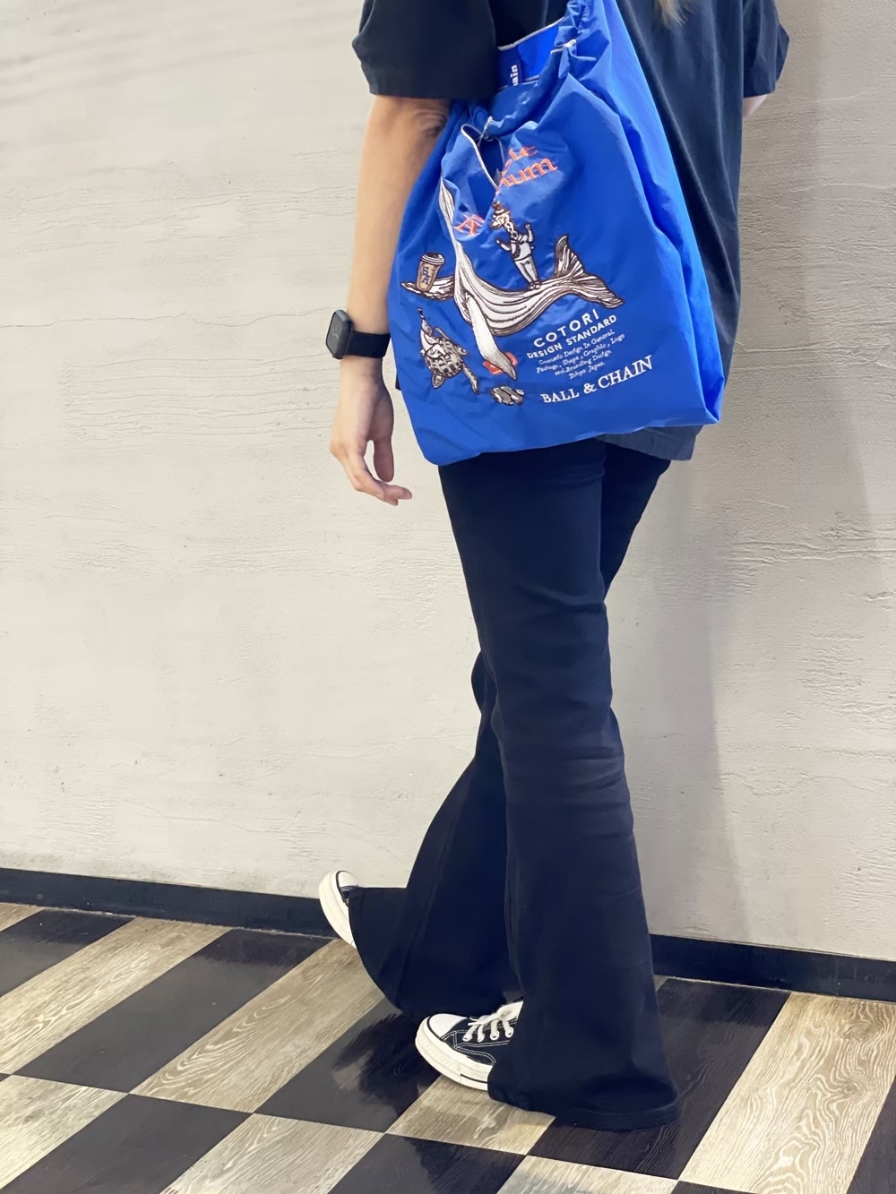 Ball＆Chain 刺繡環保購物袋 M號 - 藍 (32100306)