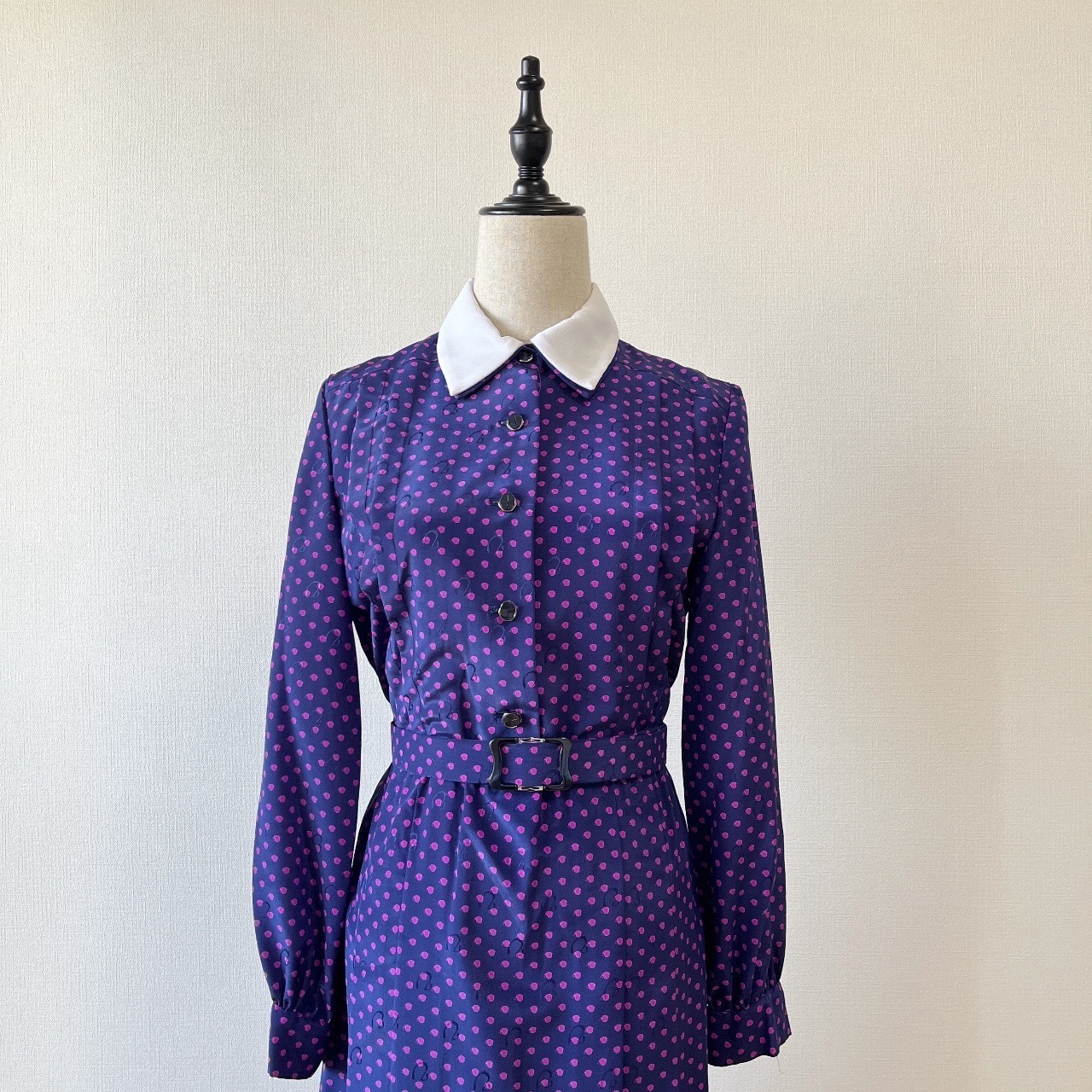 寶藍色片片花瓣古著連身裙