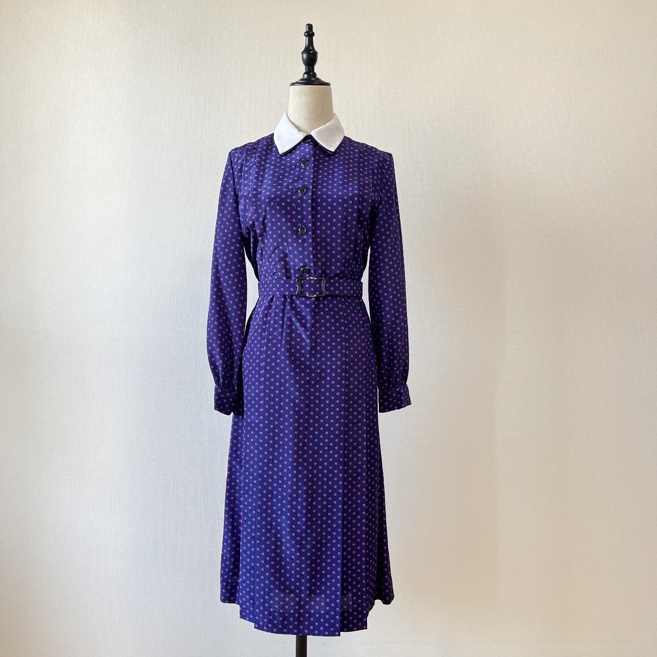 寶藍色片片花瓣古著連身裙