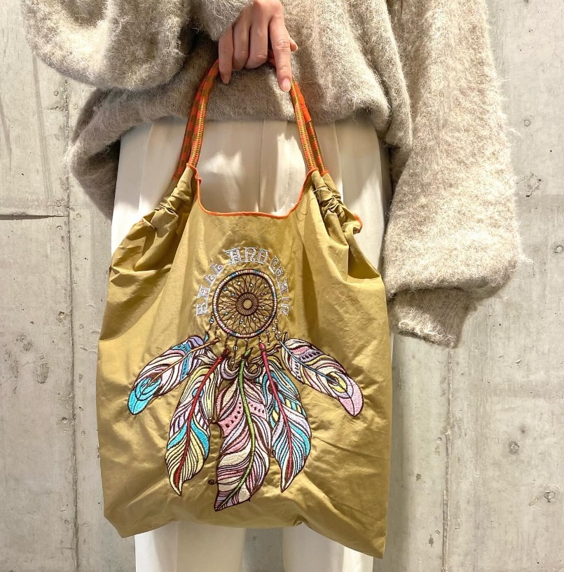 Ball＆Chain 刺繡環保購物袋 M號 - 卡其 (30102703)