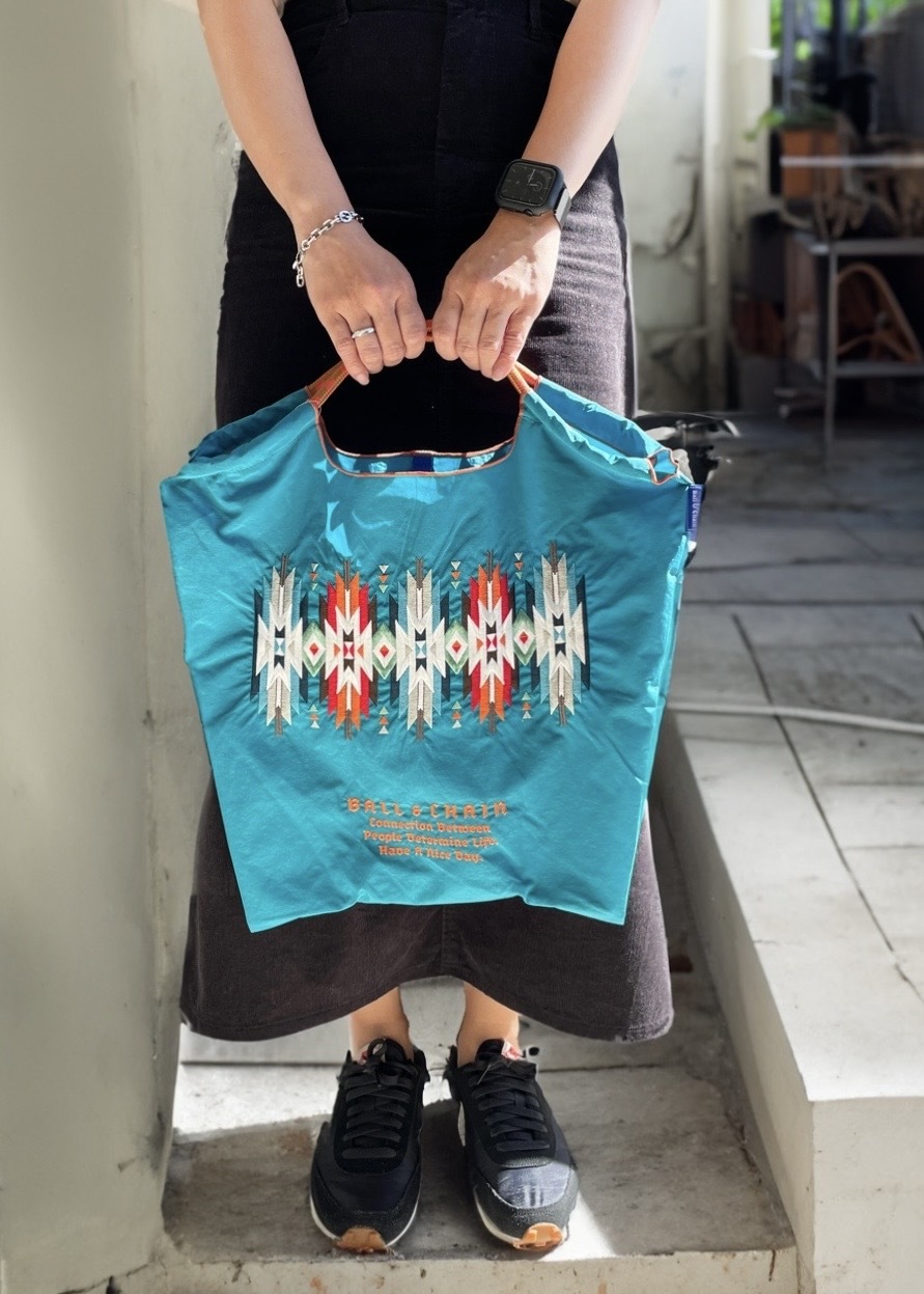 Ball＆Chain 刺繡環保購物袋 M號 - 土耳其藍 (30100788)