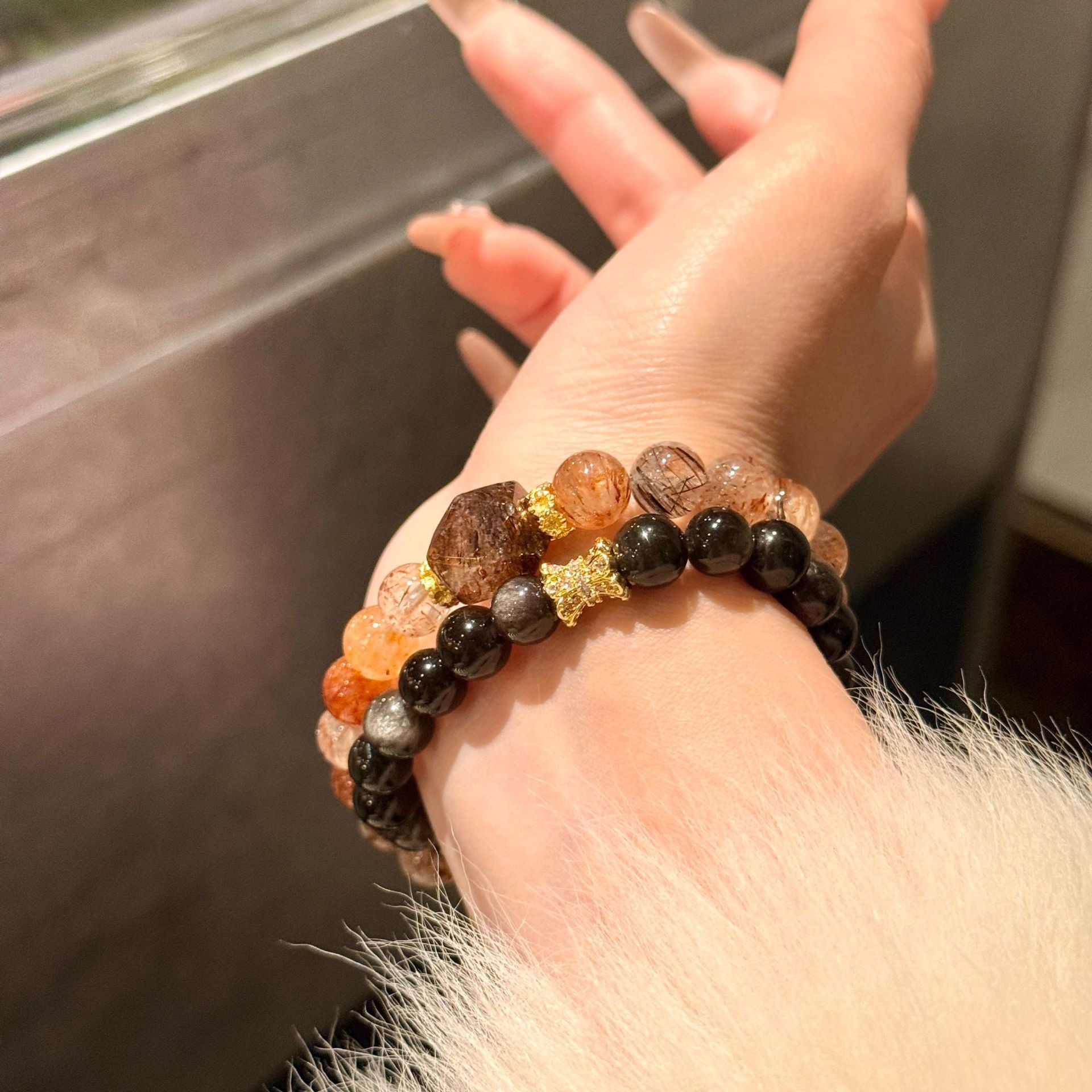 SIO Crystal希奧水晶｜【墨曜藏鋒】黑金超七x銀曜石手鍊｜強力防小人