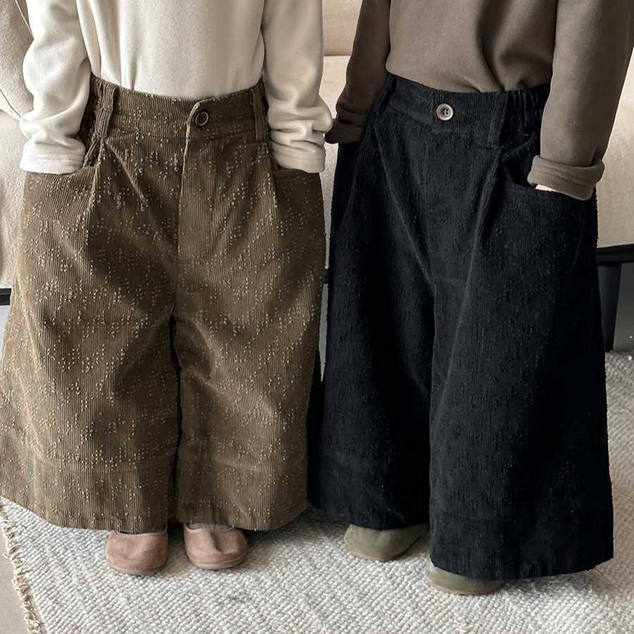 刷破花紋燈芯絨寬褲(80-140)