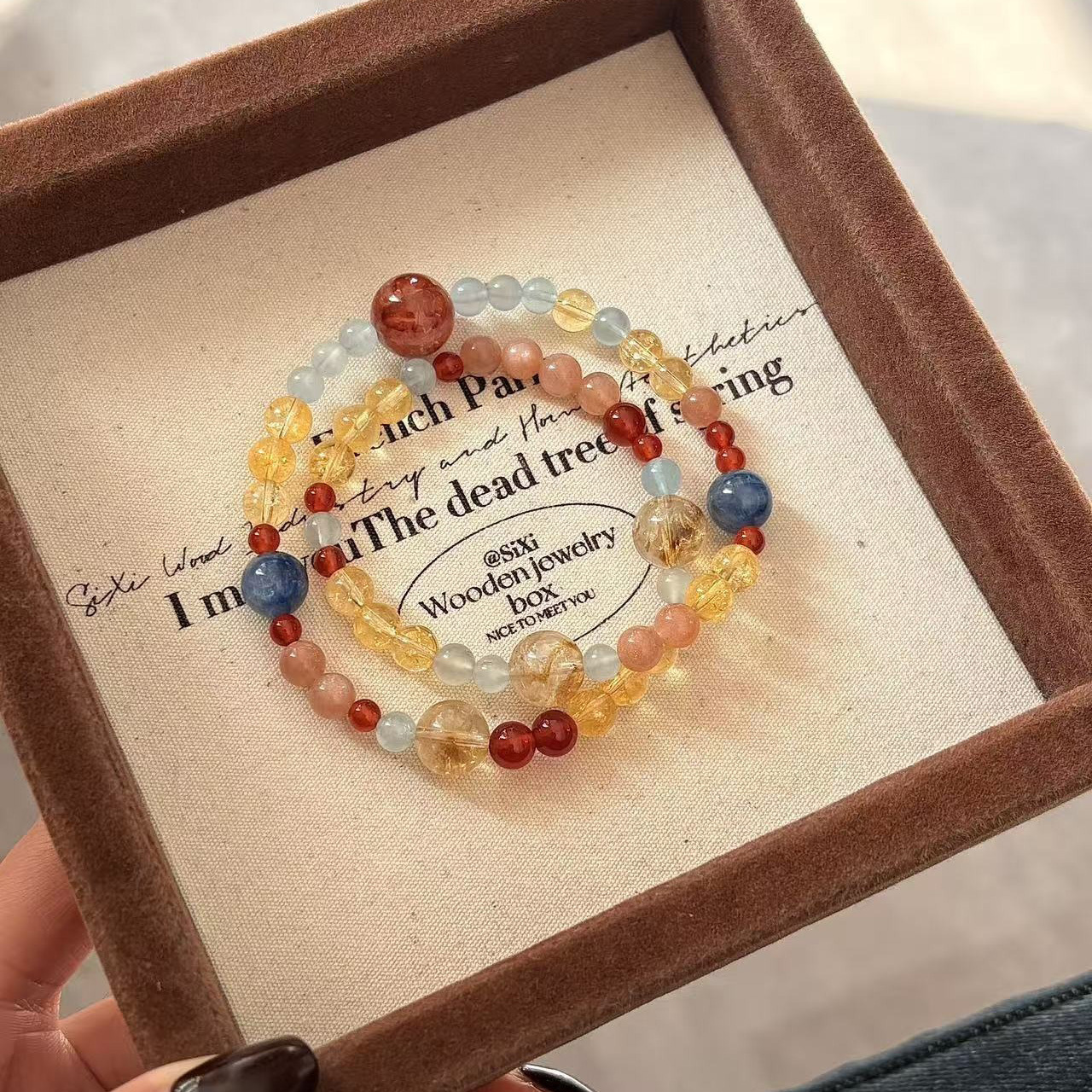 【秋】黃塔晶x海藍寶x紅膠花x紅瑪瑙x藍晶石x太陽石多寶水晶手鍊