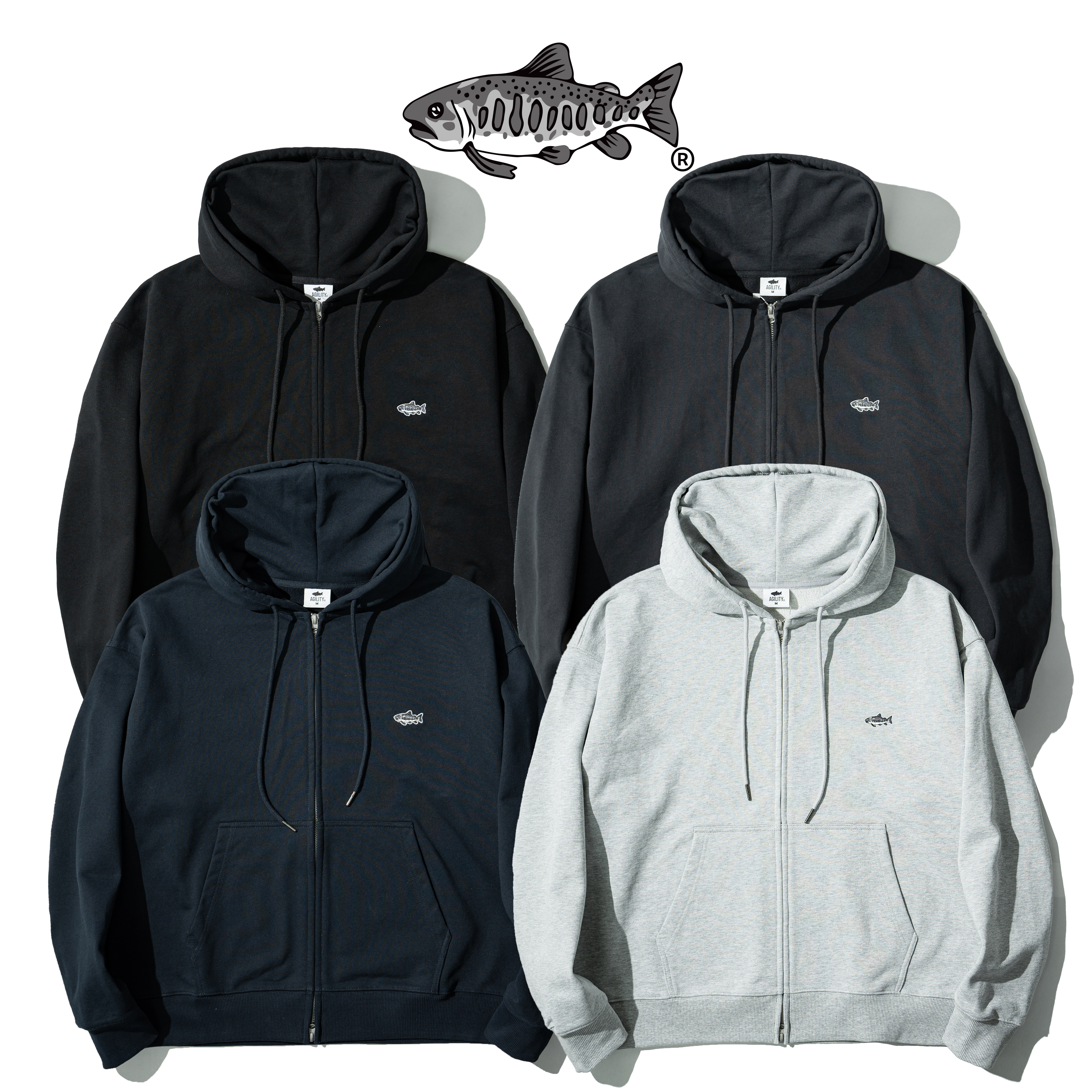 AGILITY CREW Zip Hoodie Jacket 小鮭魚刺繡 連帽外套 [A-ZH3]