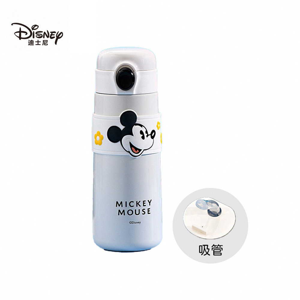 【虎兒寶】迪士尼正版授權不鏽鋼保溫吸管彈跳杯 500ml _米奇_白